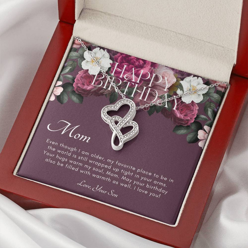 Mother's Birthday Gift From Son  Gift For Mom On Her Birthday  Mom Necklace  Best Mom Gift Message Card 1 Double Hearts Necklace