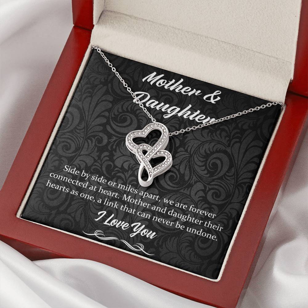 Side By Side Or Miles Apart - Mother & Daughter Double Hearts Necklace