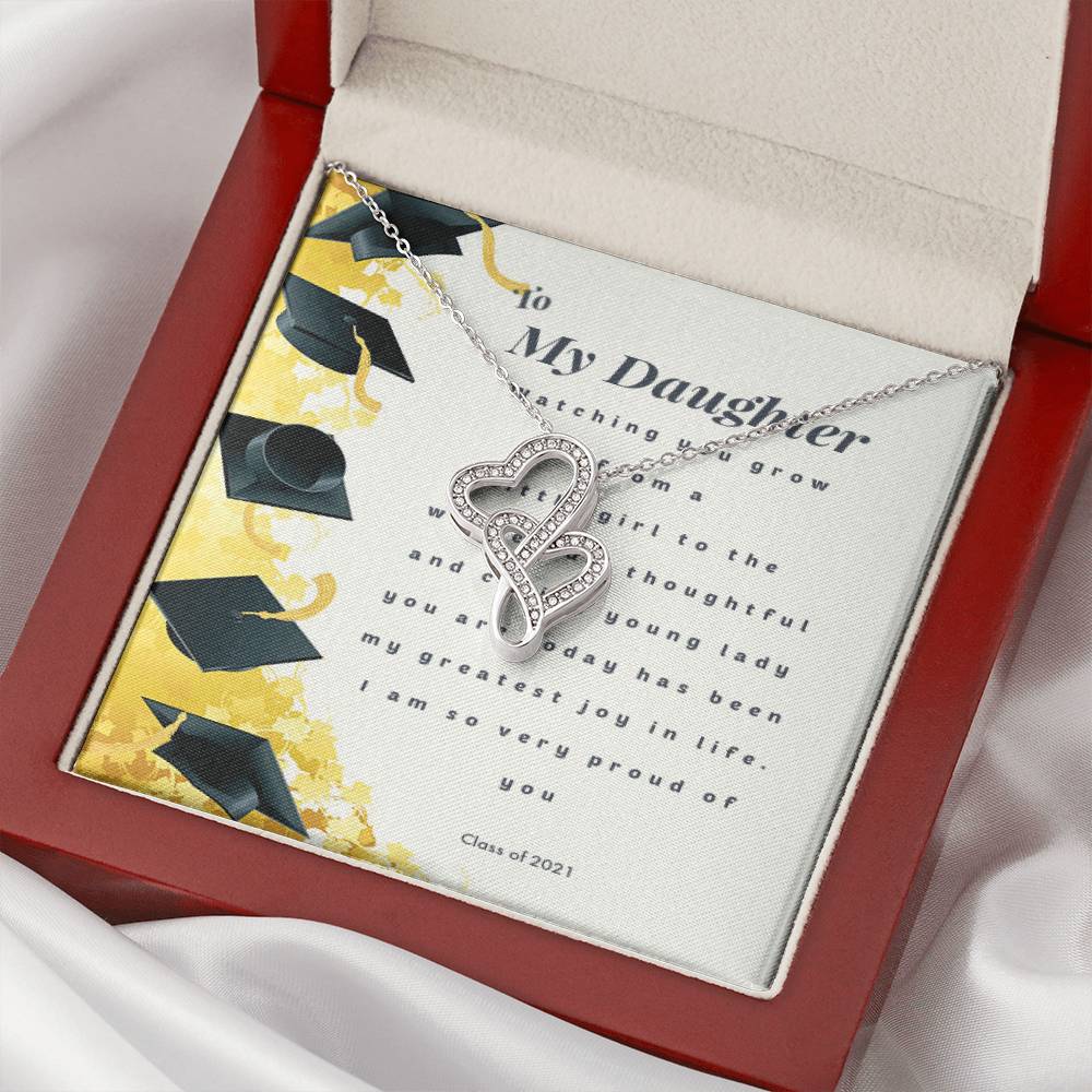 Daughter Graduation  Proud Parent Proud Grandparent Double Hearts Necklace