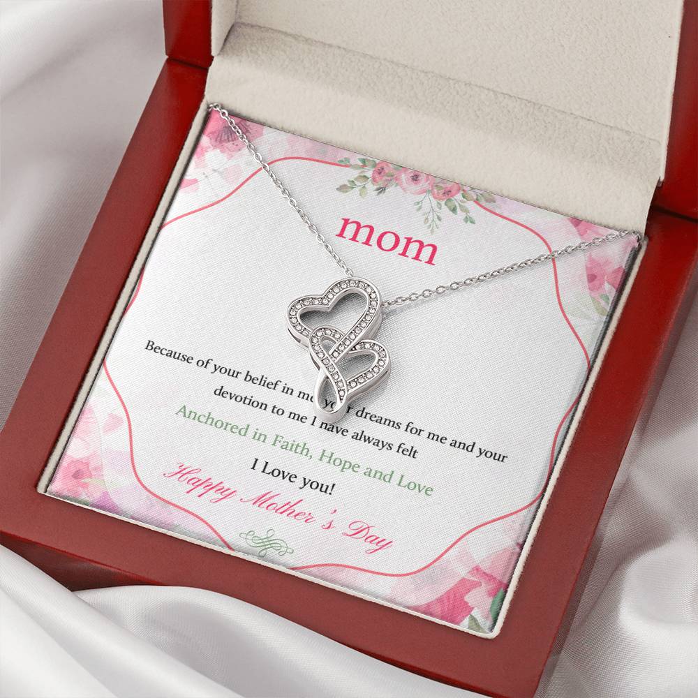 Mom - I Love You Happy Mother's Day - Necklace Double Hearts Necklace