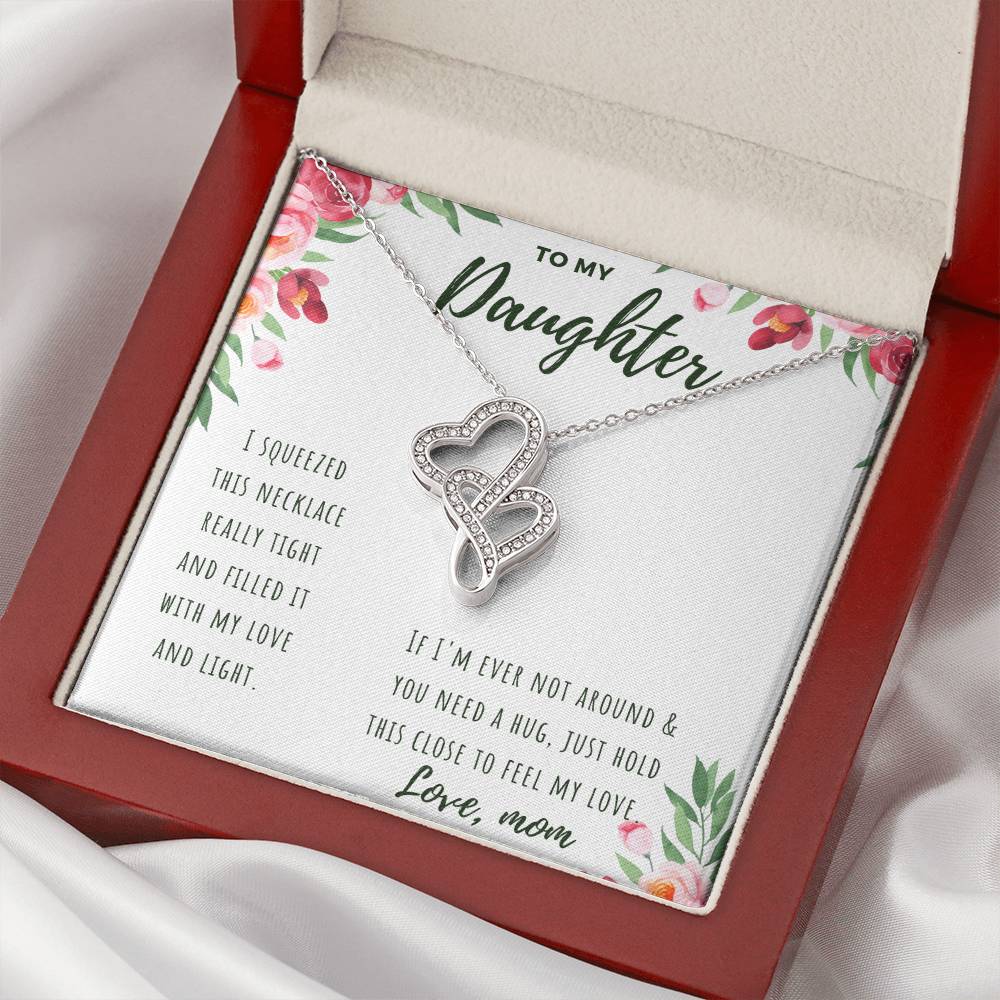 To My Daughter Love Mom -  Double Hearts Necklace