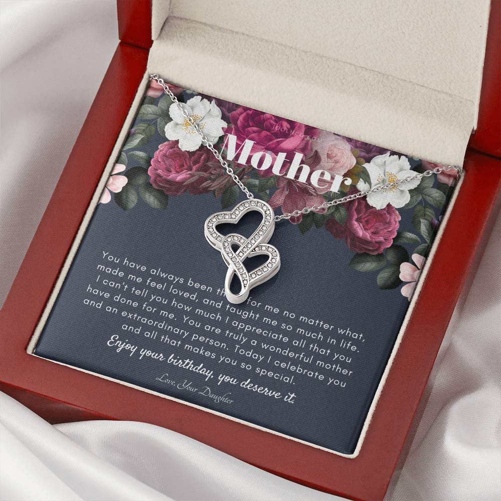 Mother's Birthday Gift  Necklace For Mom's Birthday  Elegant Gift For Mom From Daughter  Best Mom Gift Message Card  L Double Hearts Necklace