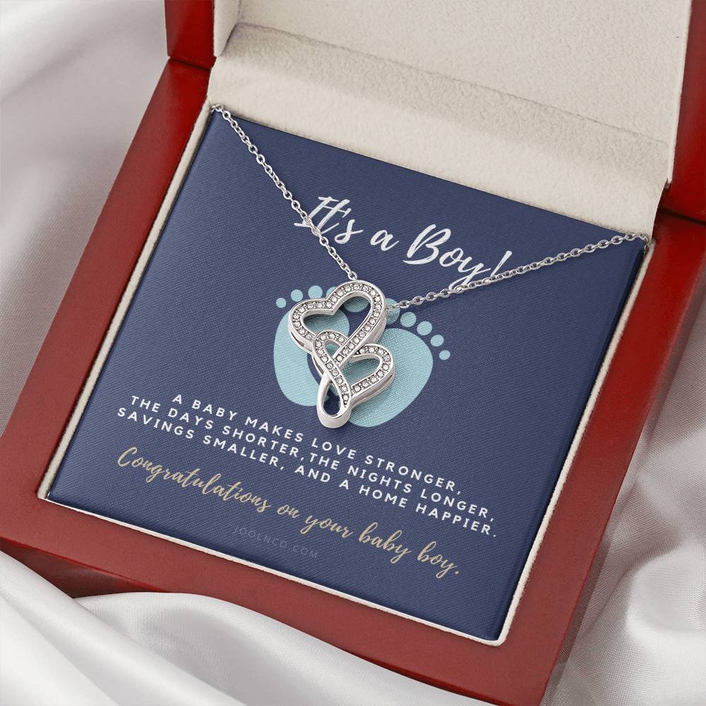 It's A Boy Necklace Gift For Mom  Baby Boy Congratulations  Baby Boy Shower Gift For Mom  New Mom Necklace  New Mom Gi Double Hearts Necklace