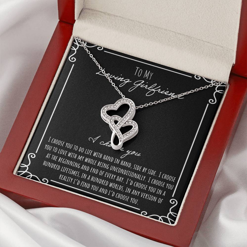 To My Loving Girlfriend I Choose You Double Hearts Necklace