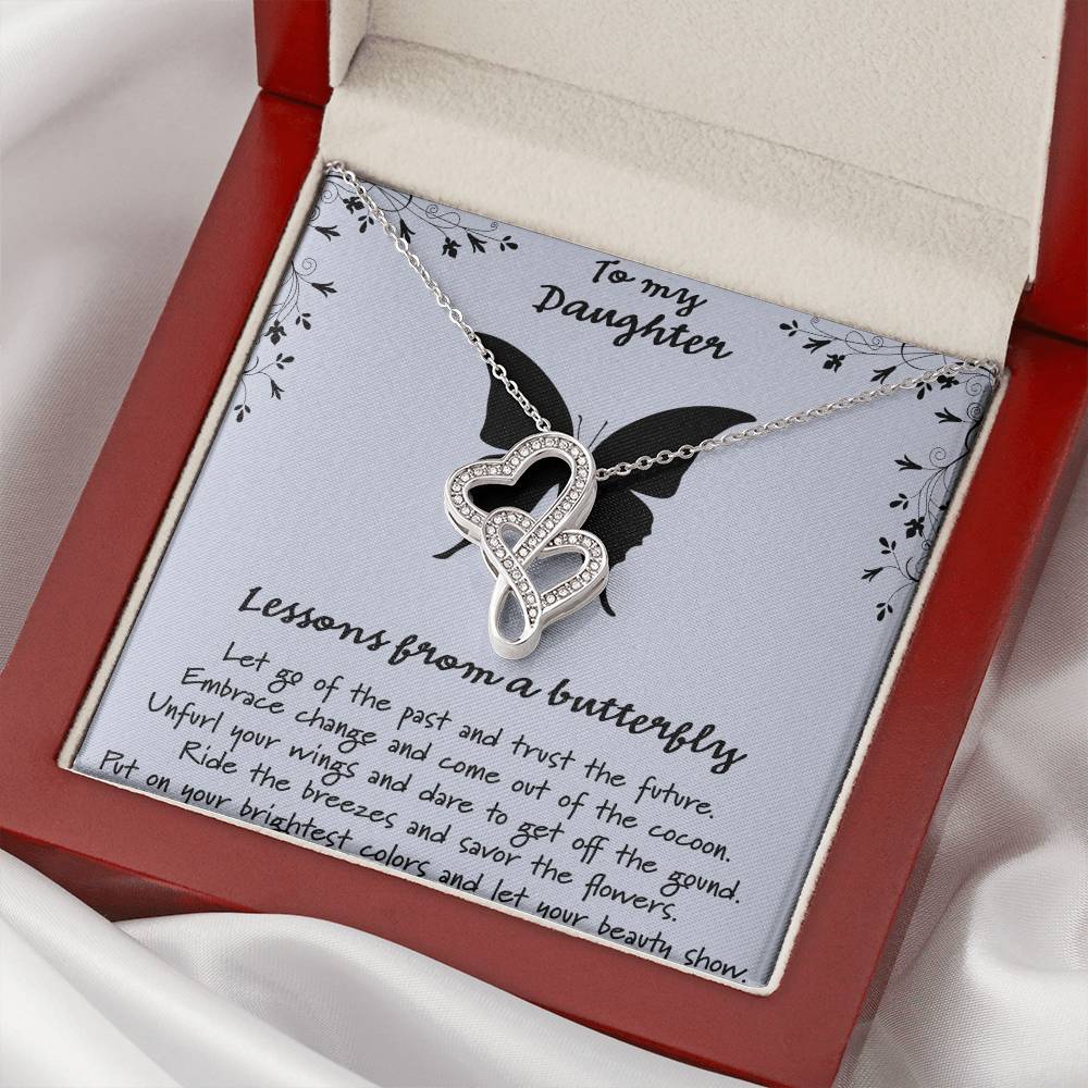 To My Daughter Lessons From A Butterfly - Blue Double Hearts Necklace