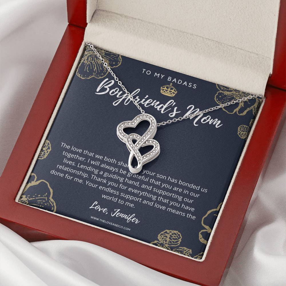 To My Badass Boyfriend's Mom Necklace Double Hearts Necklace