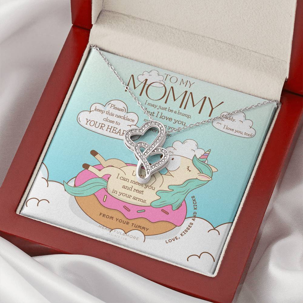 Baby Shower Gift  New Mommy Necklace  Pregnant Wife Gift  I May Just Be A Bump But I Love You  To Mummy From Bump  To  1 Double Hearts Necklace