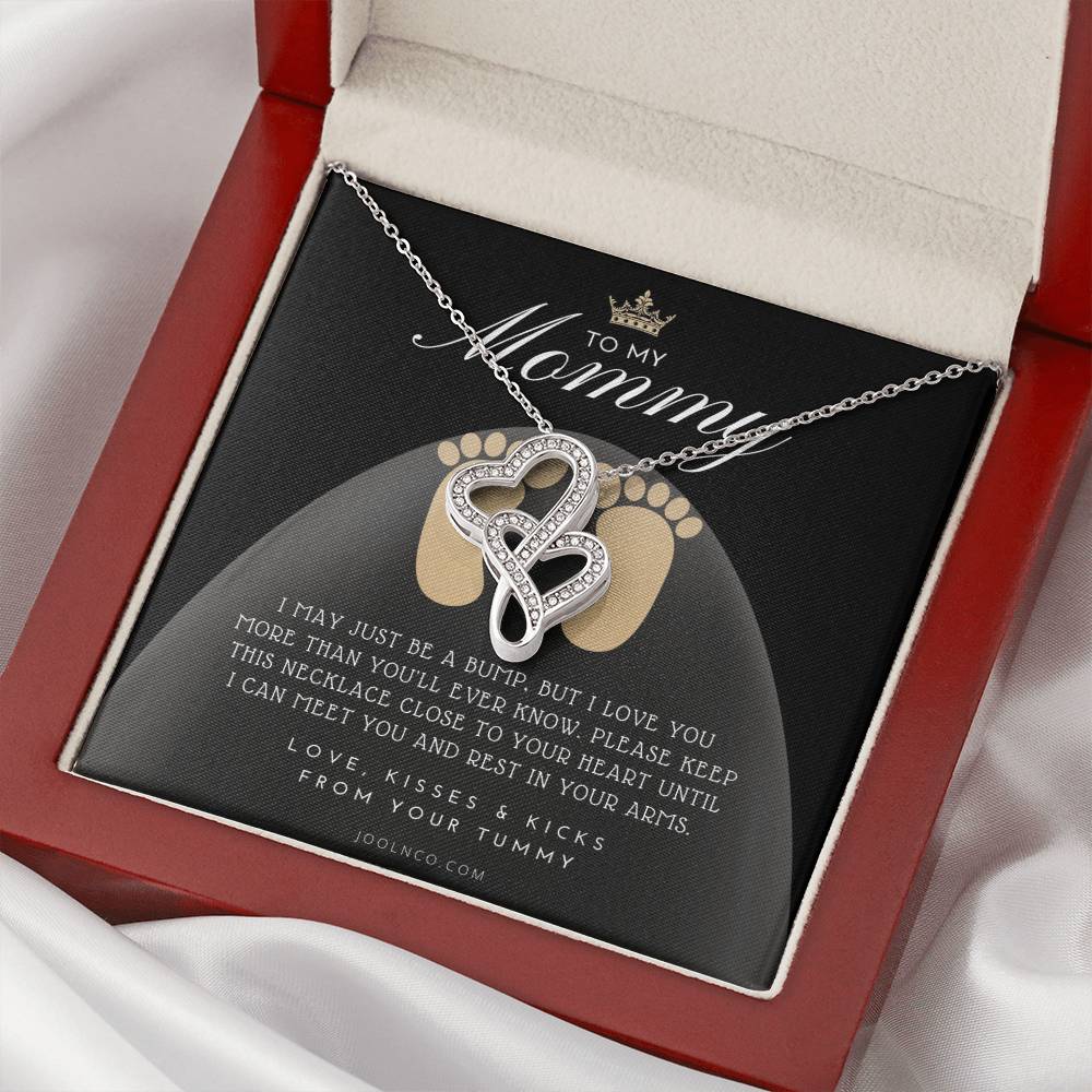 Baby Shower Gift  New Mommy Necklace  Pregnant Wife Gift  To My Mommy  I May Just Be A Bump But I Love You More Than Y Double Hearts Necklace
