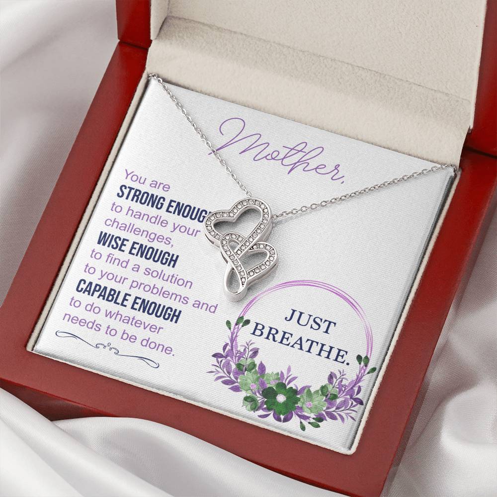 Mother Necklace Mom Gift Mom Necklace Mother's Day Gift Mother's Day Necklace To My Mother - Just Breathe Double Hearts Necklace