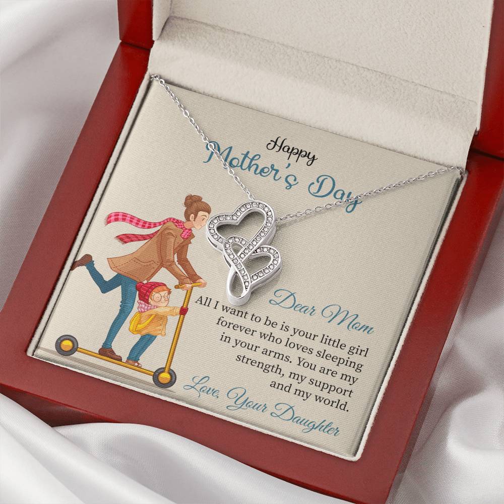 Mother's Day Daughter To Mother My World Heart To Heart Double Hearts Necklace