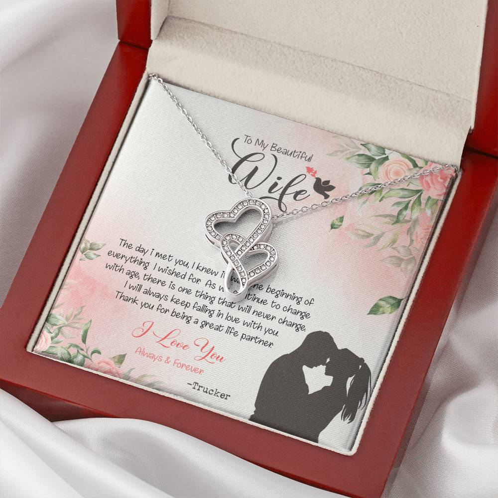 Trucker's Wife Dazzling Pendant Double Hearts Necklace