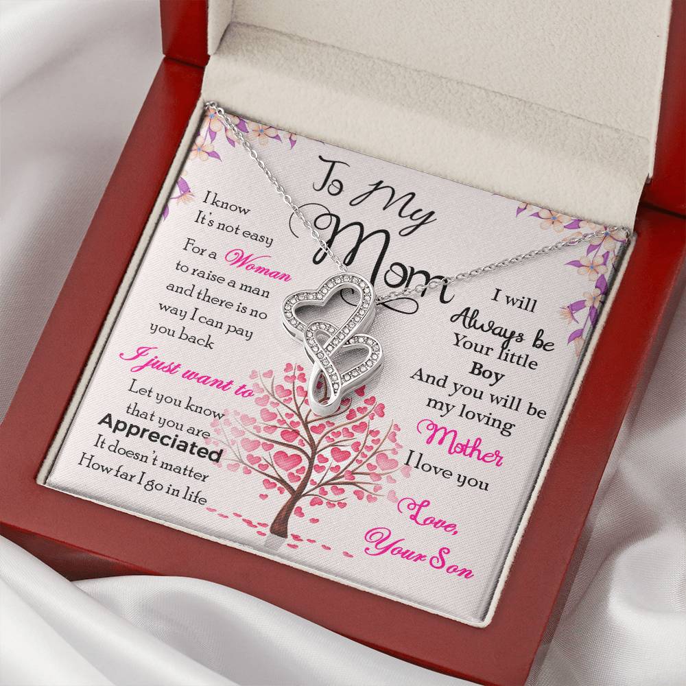 Mother's Day Special Message Card With Necklace Double Hearts Necklace