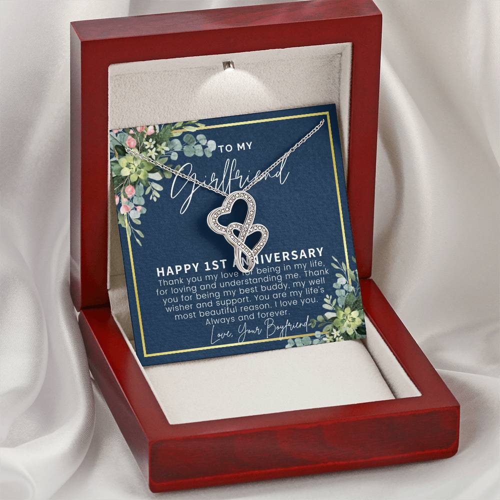 1St Anniversary Gift For Girlfriend Personalized Anniversary Gift One Year Anniversary Gifts 1 Year Anniversary Gift F 2 Double Hearts Necklace