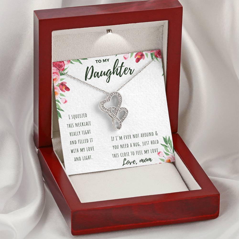 To My Daughter Love Mom -  Double Hearts Necklace