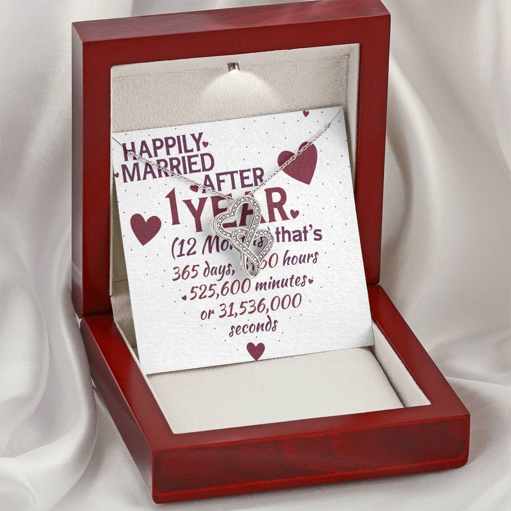 1 Year Anniversary Married Hanging Heart Sign Keepsake Double Hearts Necklace