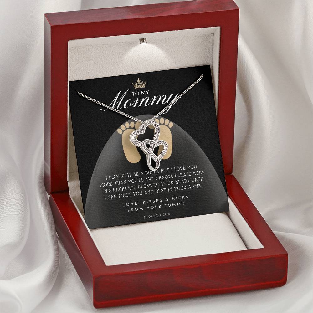 Baby Shower Gift  New Mommy Necklace  Pregnant Wife Gift  To My Mommy  I May Just Be A Bump But I Love You More Than Y Double Hearts Necklace