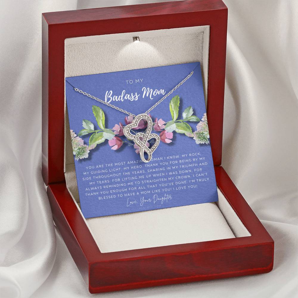 To My Badass Mom Necklace  Mother’S Day Gift  Daughter To Mom Gift  Gift From Daughter To Mom On Wedding Day  Mom Gift Double Hearts Necklace