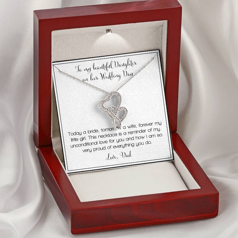 To My Beautiful Daughter On Her Wedding Day - Love Dad Double Hearts Necklace