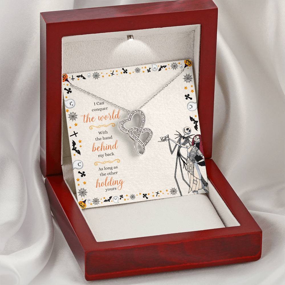 Best Romantic Holiday Gift For Her  I Can Conquer The World With One Hand As Long As You Double Hearts Necklace