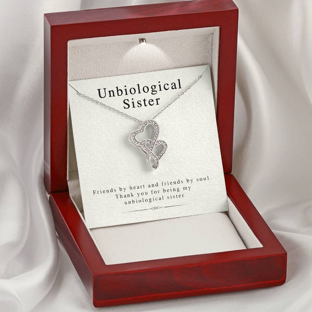 Unbiological Sister - The Perfect Gift For Bffs Double Hearts Necklace