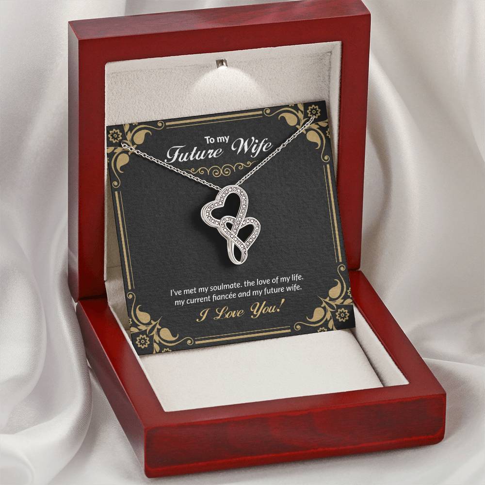Fiancee Future Wife Heart Necklace Jewelry Message Card Box For Her Birthday Mother's Day Anniversary Engaged Couple F Double Hearts Necklace