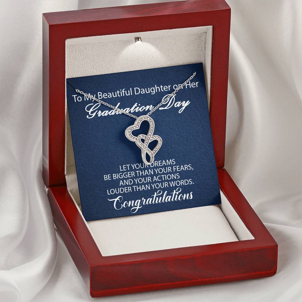 To My Daughter - Let Your Dreams Double Hearts Necklace