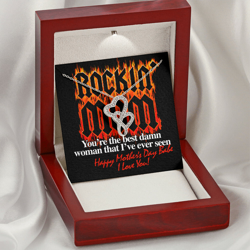 Rockin' Mom You're The Best Damn Woman That I've Ever Seen - Happy Mother's Day - Mom Necklace Jewelry New Mom Necklac Double Hearts Necklace