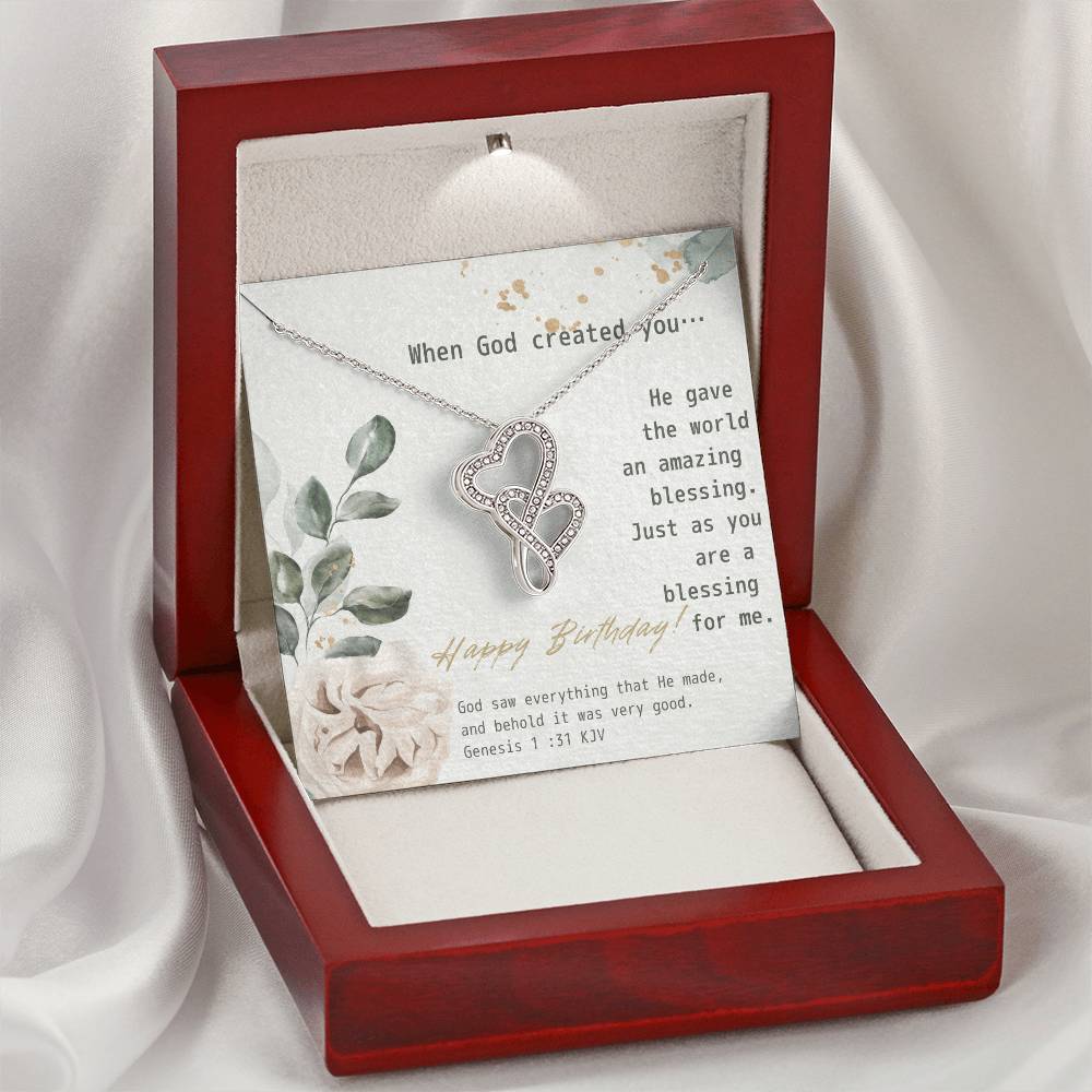 You Are My Blessing  Happy Birthday Double Hearts Necklace