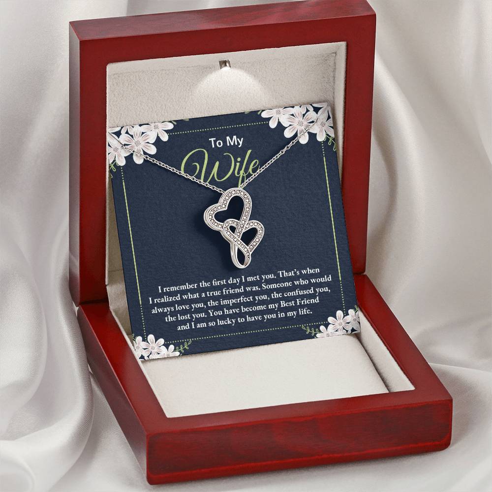 To My Wife - I Am So Lucky To Have You In My Life -  Double Hearts Necklace