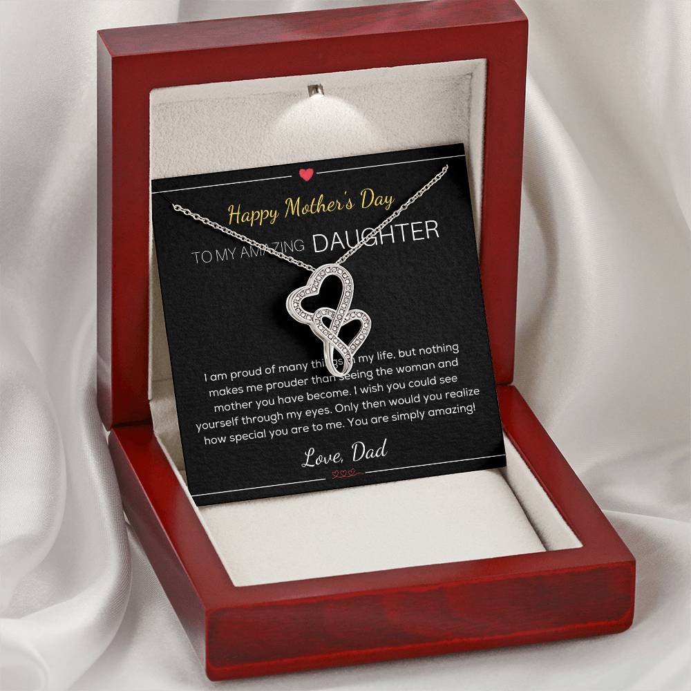 Happy Mother's Day Gift For Daughter From Dad - Mother's Day Necklace For Daughter - Daughter's Birthday - Daughter's  Double Hearts Necklace