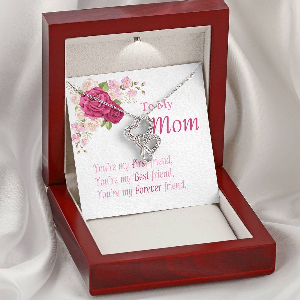 Gorgeous Your Heart Her Heart Mother's Day Necklace 14K White Gold Heart Double Hearts Necklace