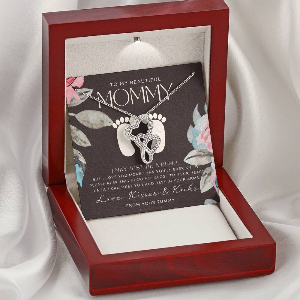 Baby Shower Gift  New Mommy Necklace  Pregnant Wife Gift  I May Just Be A Bump But I Love You  To Mummy From Bump  To  Double Hearts Necklace