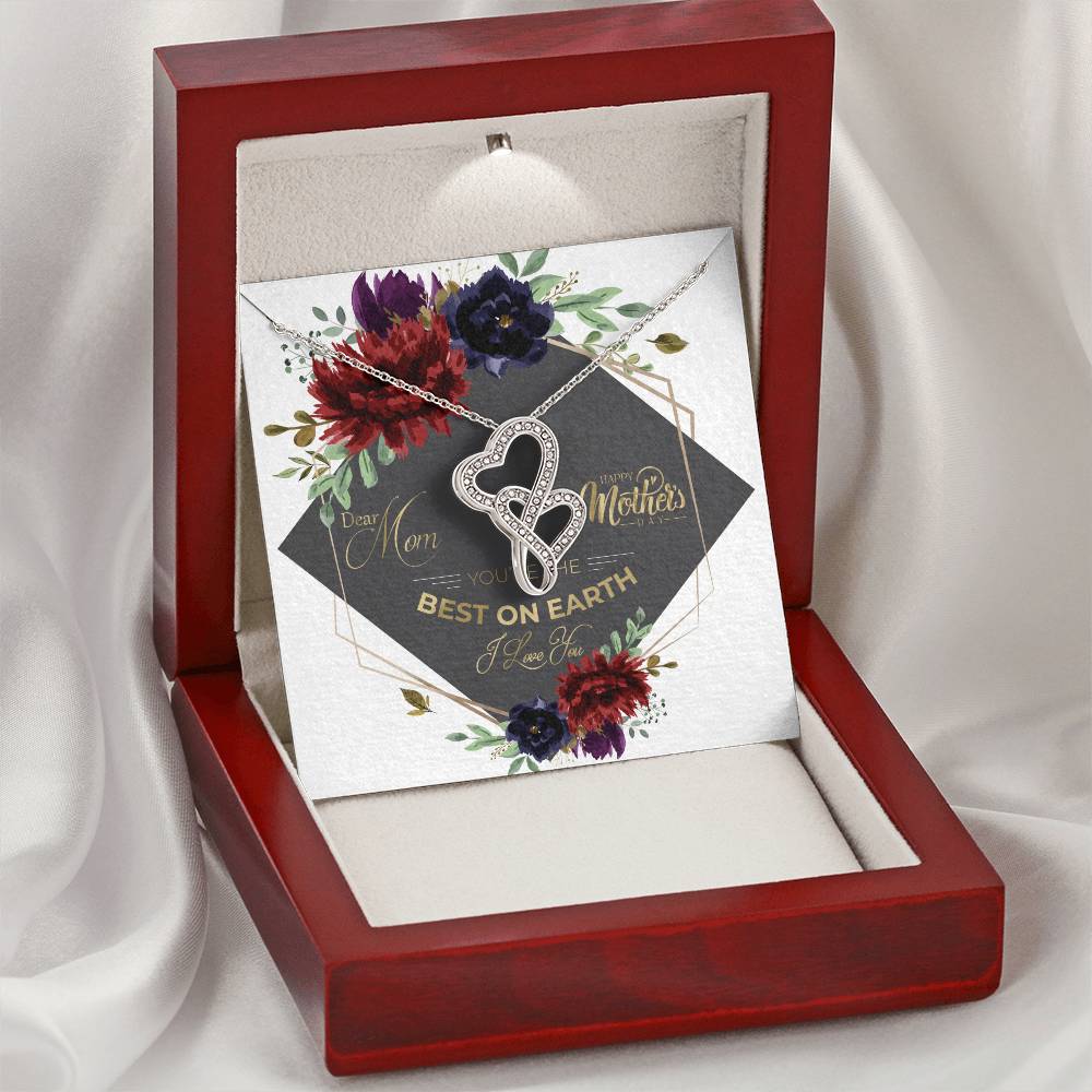 Mother's Day - Best On Earth Mother- Heart In Heart Necklace Double Hearts Necklace