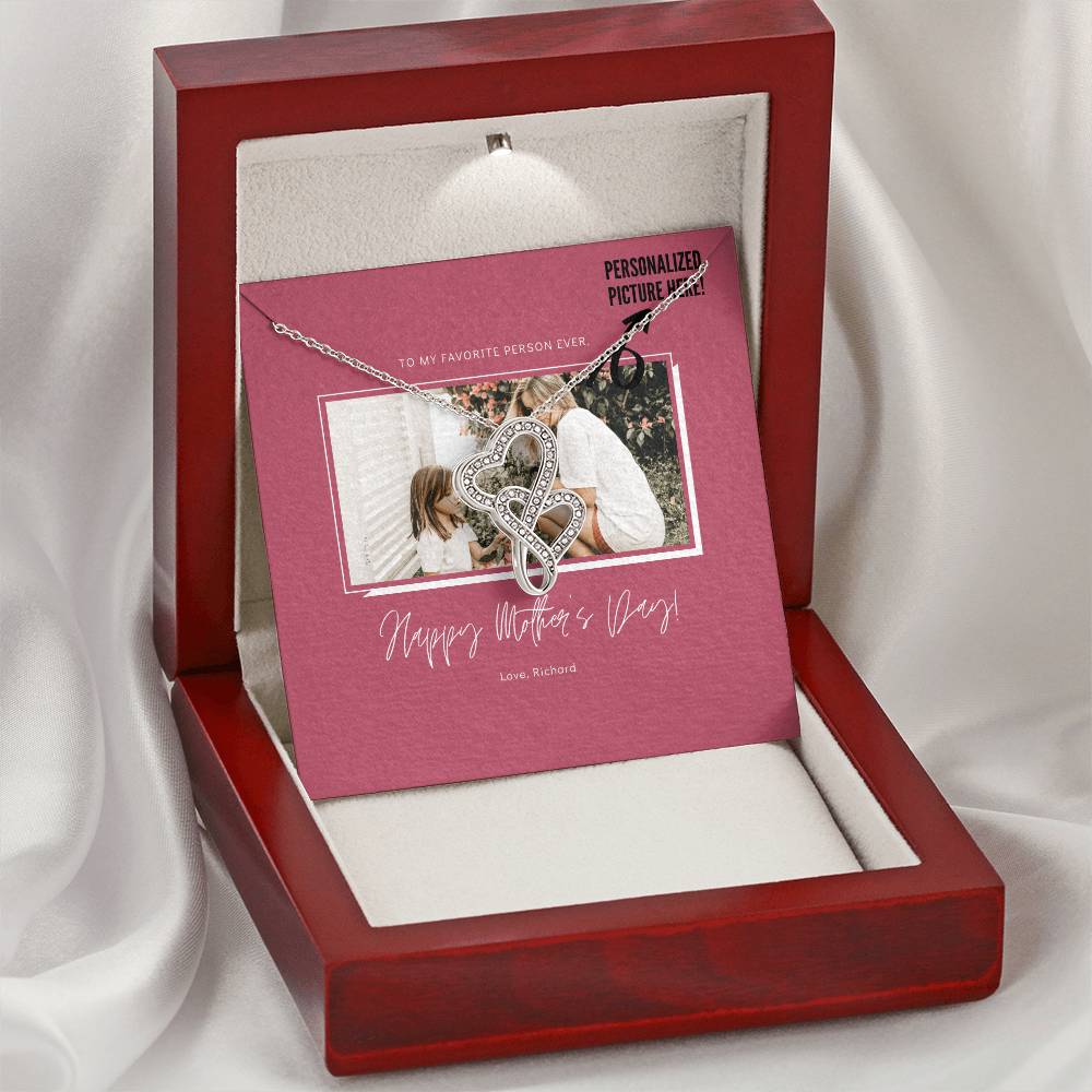 Happy Mother's Day Custom Photo Necklace Double Hearts Necklace