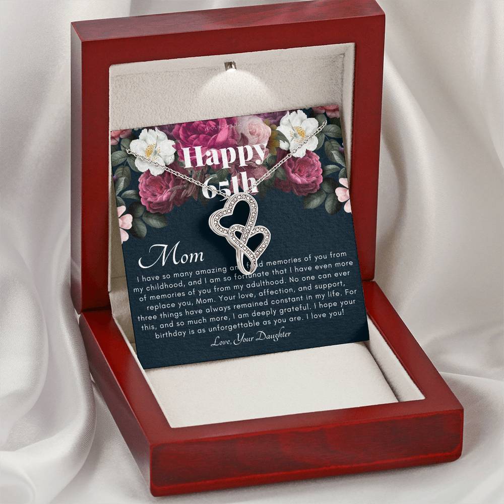 Mother's 65Th Birthday Gift  Gift For Mom On Her Birthday  Gift For Mom From Daughter  Mom Necklace  Best Mom Gift Mes Double Hearts Necklace
