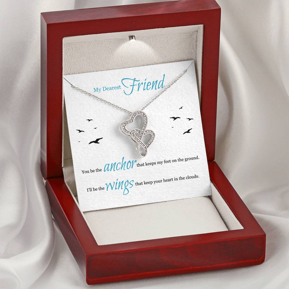 To My Dearest Friend - I'll Bee The Wings That Keep Your Heart In The Clouds - Necklace Double Hearts Necklace