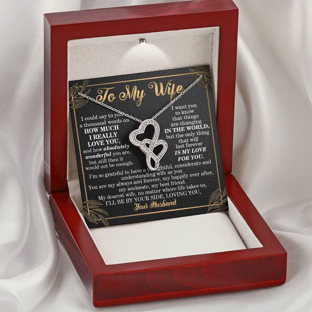 To My Wife Loving Your Husband - To My Wife Necklace From Husband Best Necklace For Wife Husband To Wife Gifts Wife Gi Double Hearts Necklace