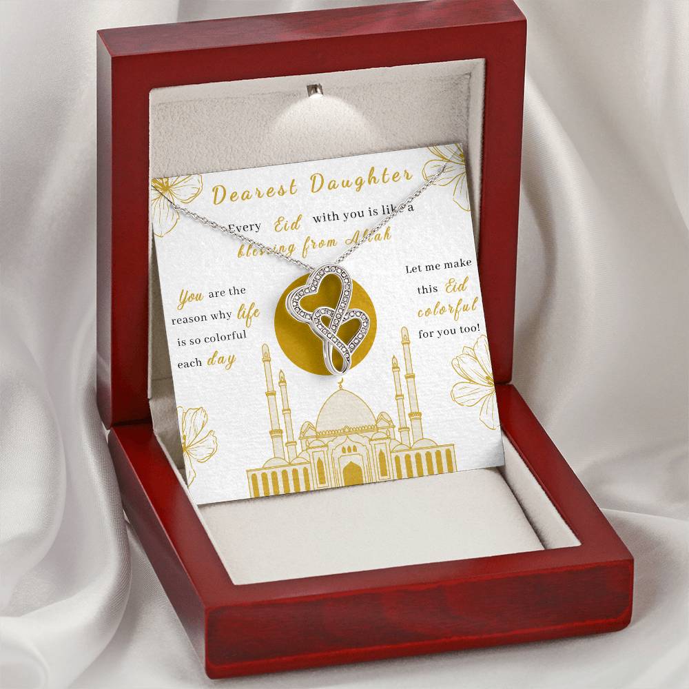 Double Heart Necklace Gift - Blessing From Allah - Arabic Eid Necklace - Islamic Eid Gift -  Arabic Gift  - Gift For I Double Hearts Necklace