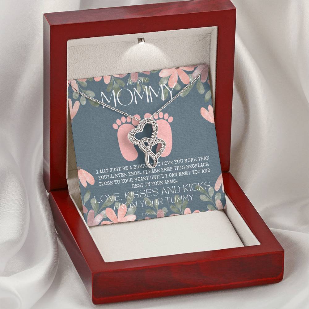 Baby Shower Gift New Mommy Necklace Pregnant Wife Gift To My Mommy I May Just Be A Bump But I Love You More Than You E 2 Double Hearts Necklace