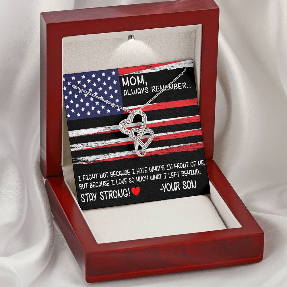 Mom Always Remember - Perfect Us Army Mother's Day Gift Double Hearts Necklace