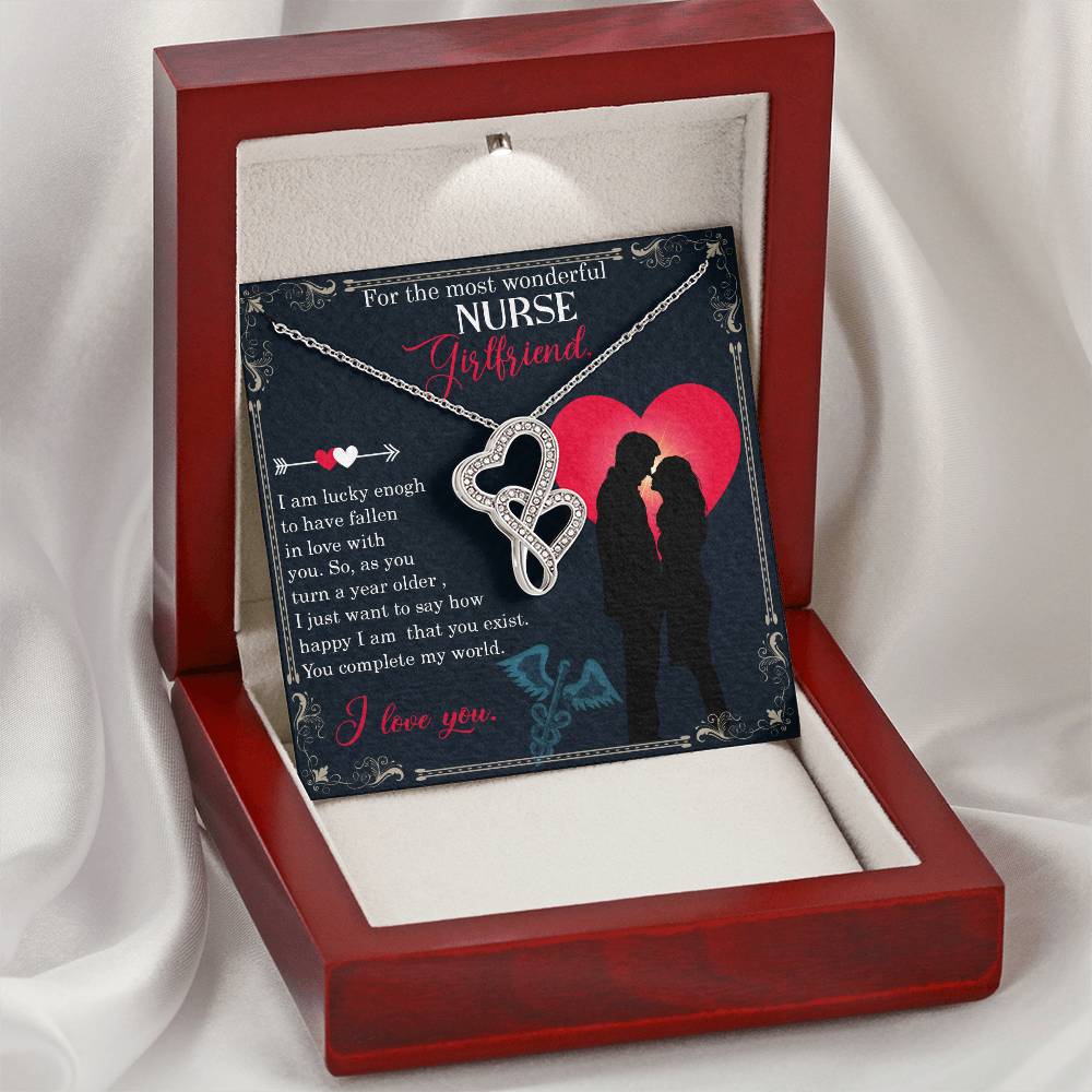 For The Most Wonderful Nurse Girlfriend -  Double Hearts Necklace