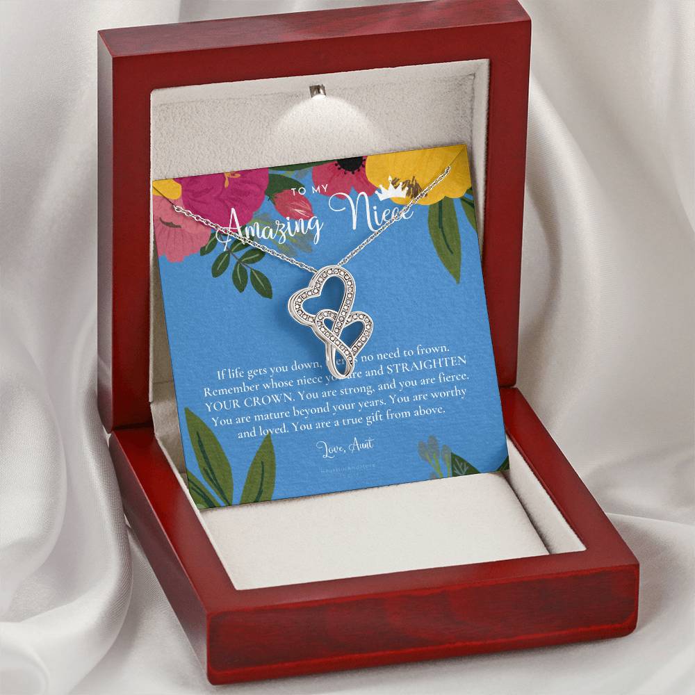 To My Amazing Niece Straighten Your Crown Necklace Aunt Niece Necklace Niece Birthday Gift Niece Graduation Gift Double Hearts Necklace