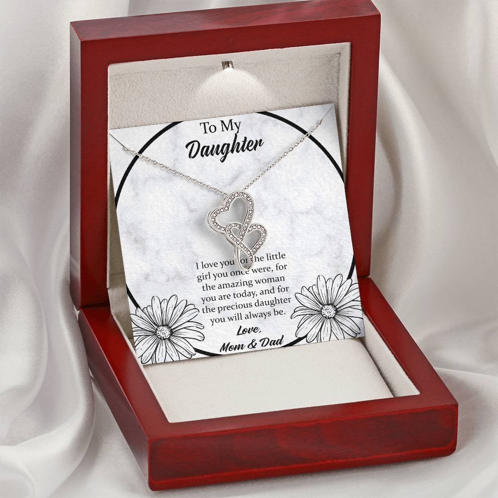 To My Daughter I Love You For The - Mom & Dad Double Hearts Necklace