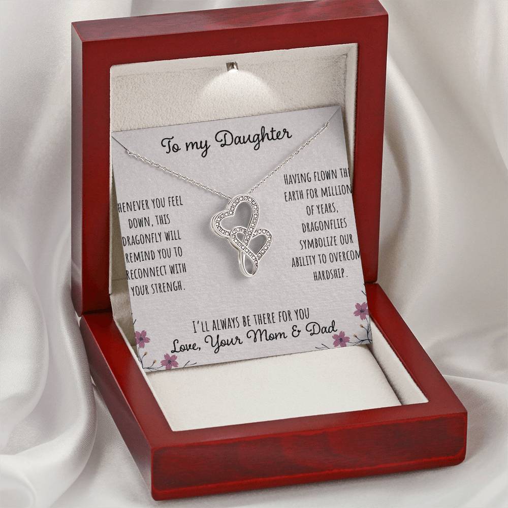To My Daughter Whenever You Feel Down - Love Your Mom & Dad Double Hearts Necklace