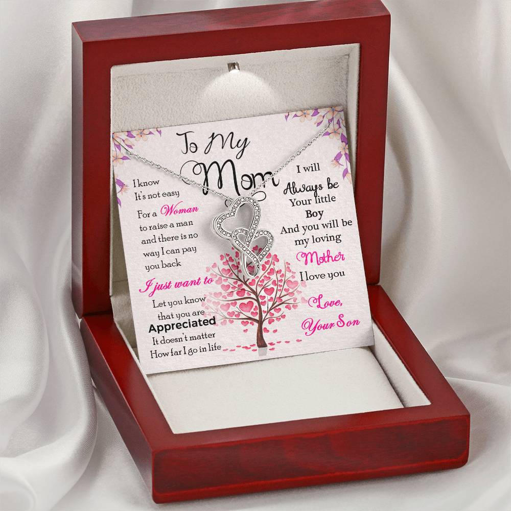 Mother's Day Special Message Card With Necklace Double Hearts Necklace