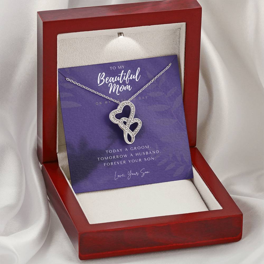 Mother Of The Groom Gift From Son  Mom Wedding Gift From Son  Wedding Gift From Groom To Mom  Necklace Gift For Mom  W Double Hearts Necklace
