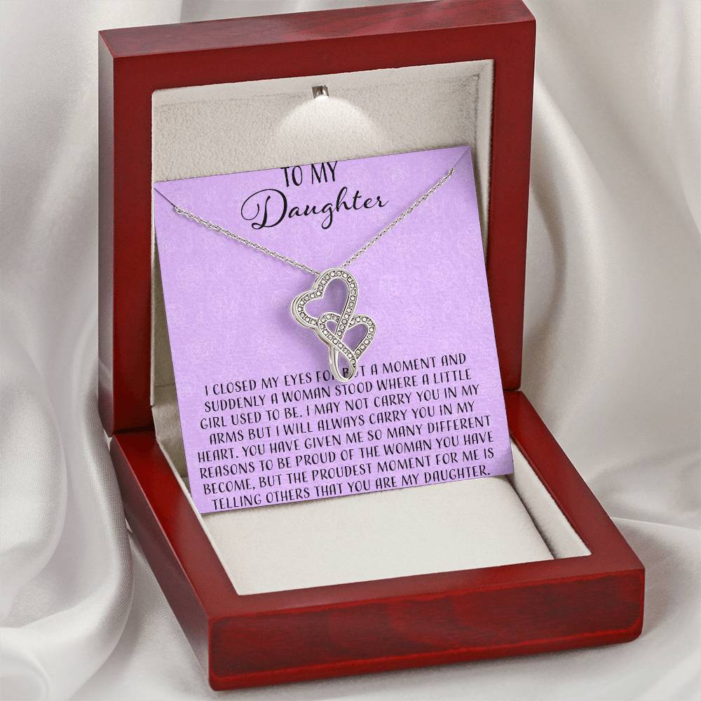 To My Daughter I Close My Eyes For A Moment - Purple Double Hearts Necklace