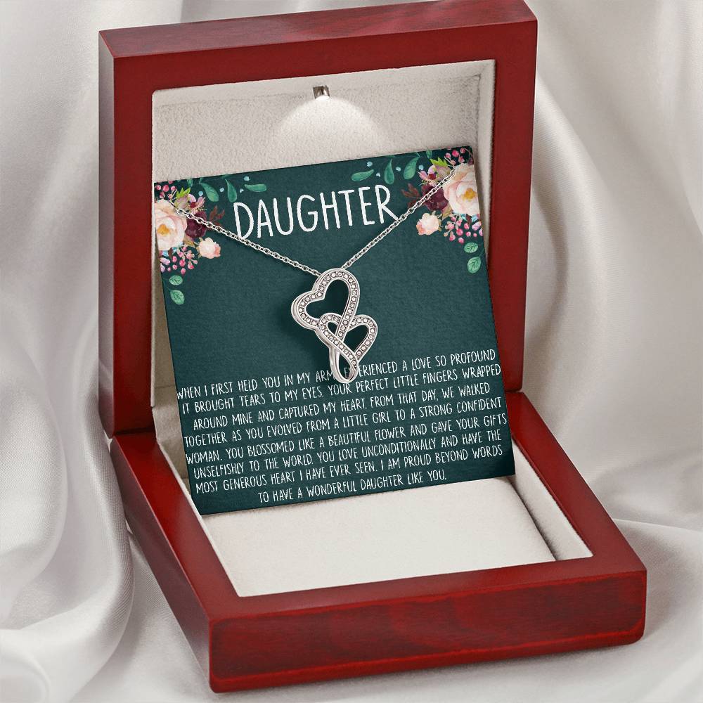 To My Daughter Necklace Gift - Love Knot Necklace For Daughter - Gift For Daughter - Daughter Jewelry - Mom And Daught Double Hearts Necklace