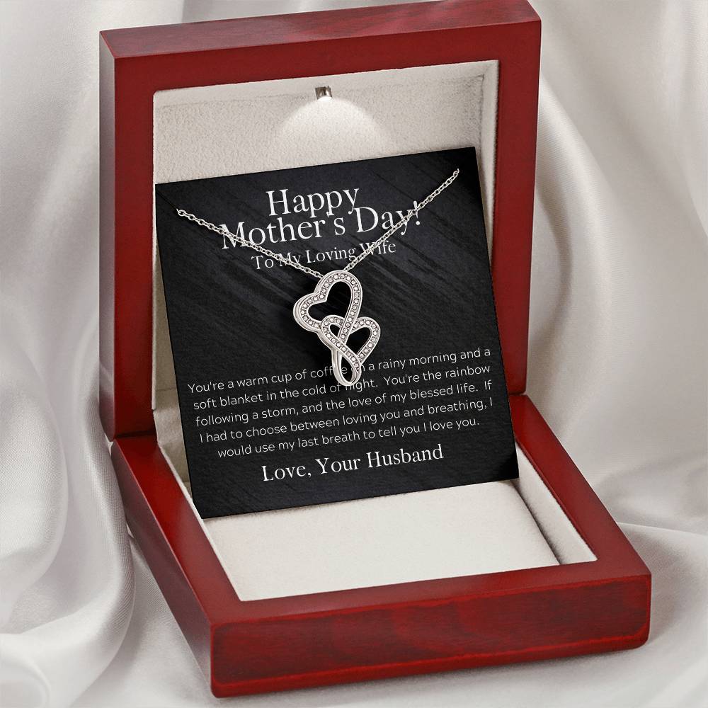 To My Loving Wife Mother's Day Necklace - Perfect Wife And Mom Mother's Day Necklace - To My Amazing Wife Gifts - Amaz Double Hearts Necklace
