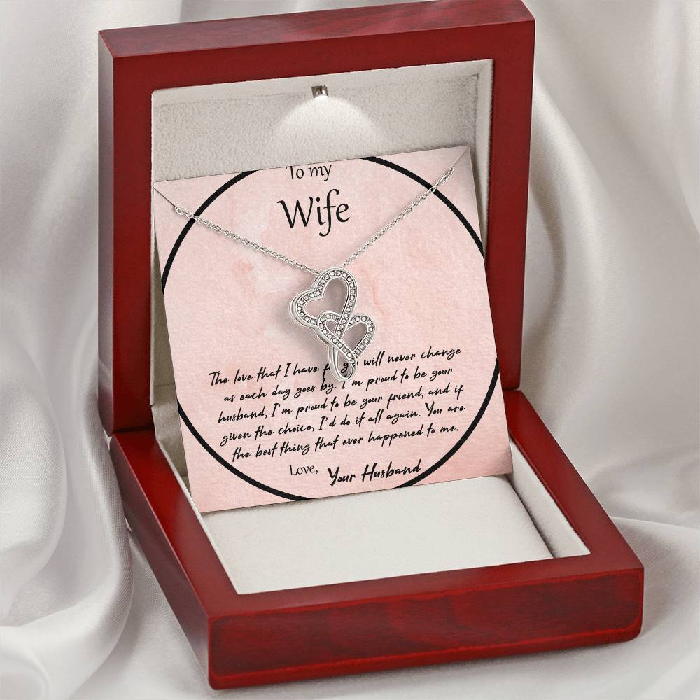 To My Wife The Love That I Have For You - Pink Double Hearts Necklace